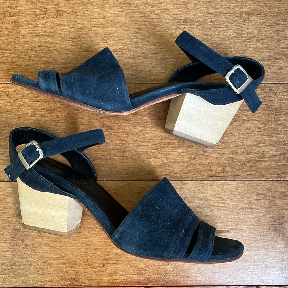 Creatures of Comfort Monica Navy Blue Suede Heeled Sandals